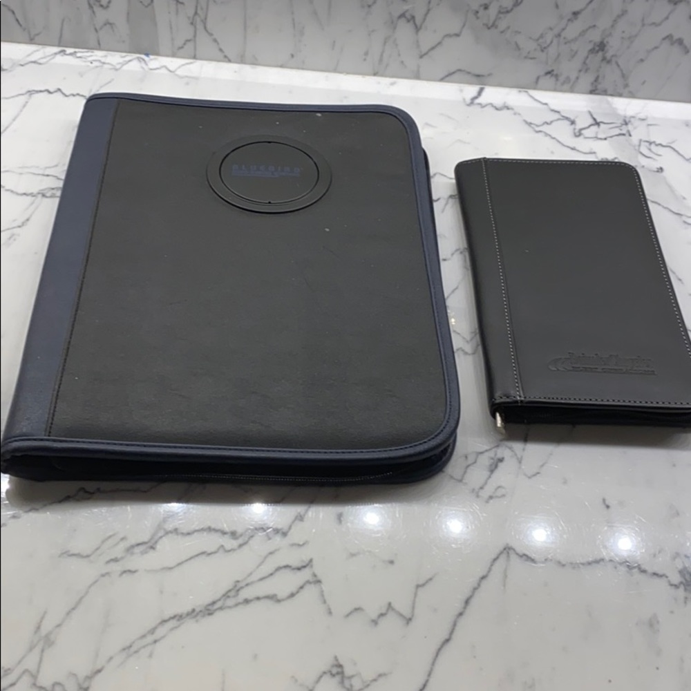 Set of 2 black leather zippered folders